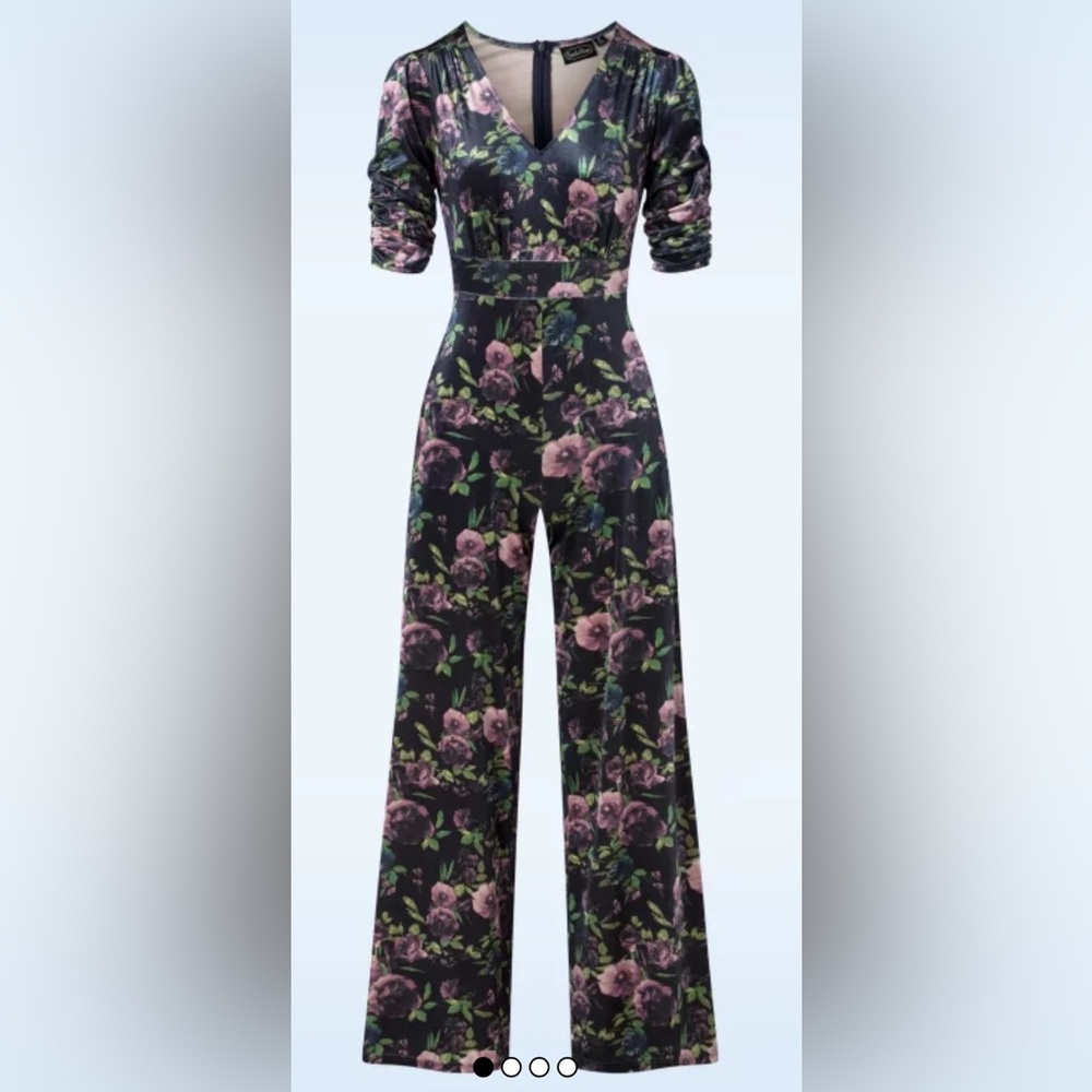 Voodoo Vixen Velvet Vienna Blue Floral Jumpsuit Size XS